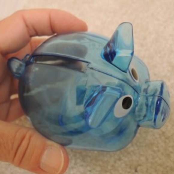 Piggy Bank Blue Transparent Plastic Pig - Coin Insert and Stopper - Bank Promo - Picture 2 of 5